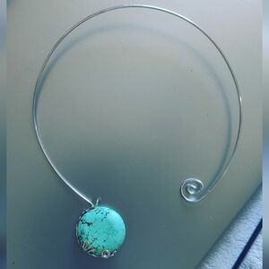 Turquoise Stone Silver Choker Necklace - Unbranded
